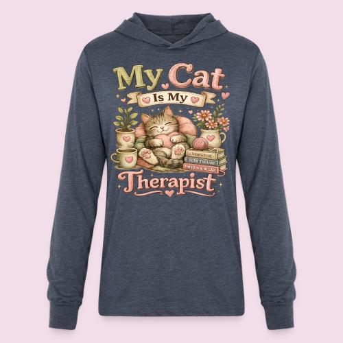 Flux Faux Embroidery My Cat Is My Therapist Design - Unisex Long Sleeve Hoodie Shirt
