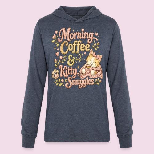 Morning Coffee & Kitty Snuggles Faux Stitched - Unisex Long Sleeve Hoodie Shirt
