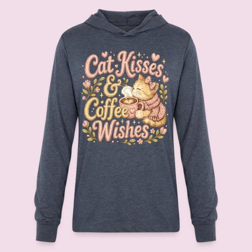 Cat Kisses & Coffee Wishes Faux Stitched - Unisex Long Sleeve Hoodie Shirt