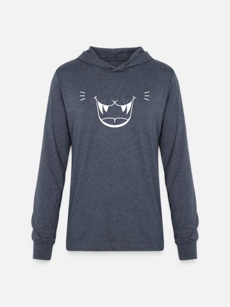 Angry Cat Face - Unisex Long Sleeve Hoodie Shirt - heather navy