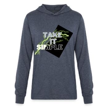 Simplicity Unleashed - Unisex Long Sleeve Hoodie Shirt - heather navy - Front - AI Model Female 172 light (172cm) & AI Model Male 178 light (178cm)