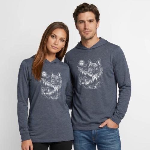 Vintage French Bulldog Moon Howling Tee - Unisex Long Sleeve Hoodie Shirt