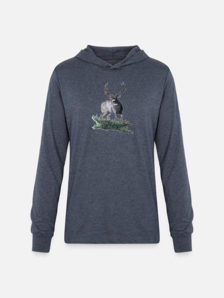 Mule deer buck sketch - Unisex Long Sleeve Hoodie Shirt - heather navy