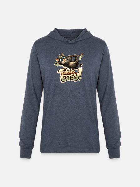 Take It Easy Sloth Graphic - Unisex Long Sleeve Hoodie Shirt - heather navy