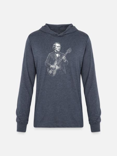 Andrew Johnson Guitarist Portrait  - Unisex Long Sleeve Hoodie Shirt - heather navy