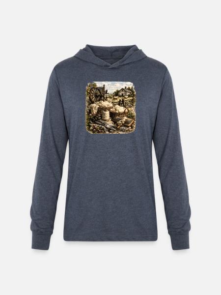 Rustic Wool Spinning Farm - Unisex Long Sleeve Hoodie Shirt - heather navy
