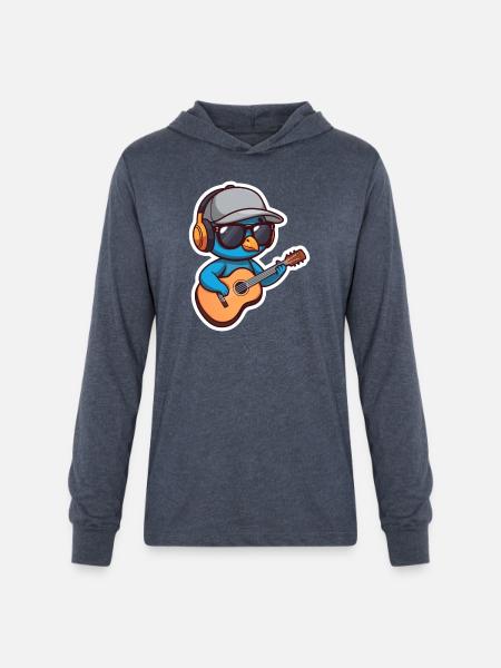 Cute Peacock Guitar Mascot Sticker - Unisex Long Sleeve Hoodie Shirt - heather navy