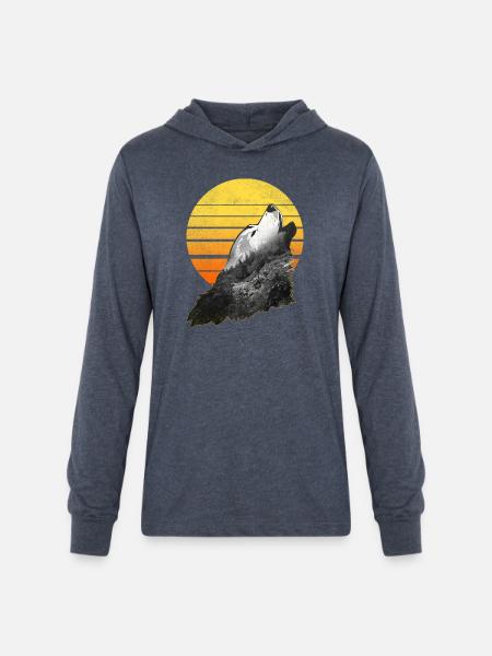 Wolf Howling At The Moon - Unisex Long Sleeve Hoodie Shirt - heather navy