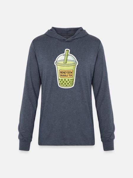Honeydew Bubble Tea Illustration - Unisex Long Sleeve Hoodie Shirt - heather navy