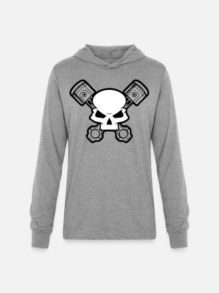 Skull and Pistons - Unisex Long Sleeve Hoodie Shirt - heather grey