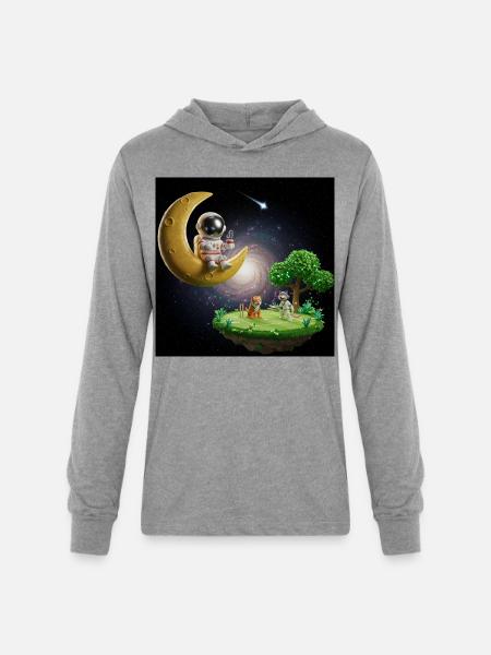 Astronaut on Moonlit Island - Unisex Long Sleeve Hoodie Shirt - heather grey