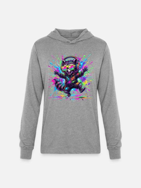 Raccoon Rave Neon Splash - Unisex Long Sleeve Hoodie Shirt - heather grey
