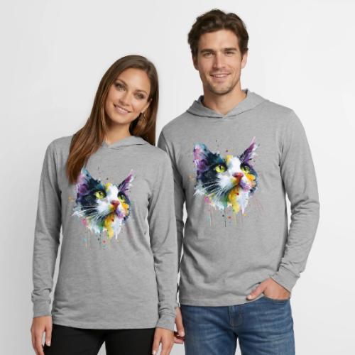 Cat: Painted Purr Expression - Unisex Long Sleeve Hoodie Shirt