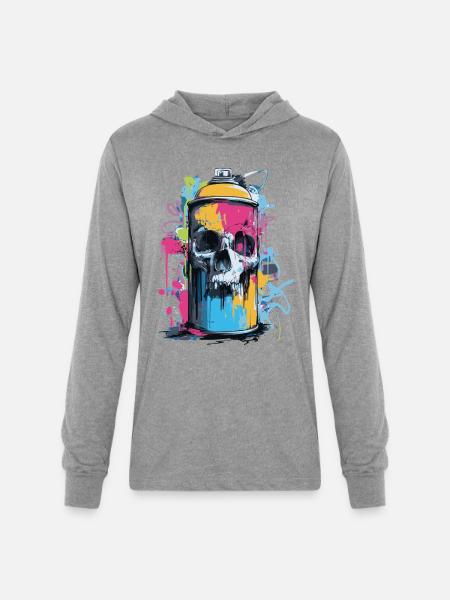 Skull Graffiti Spray Can - Unisex Long Sleeve Hoodie Shirt - heather grey