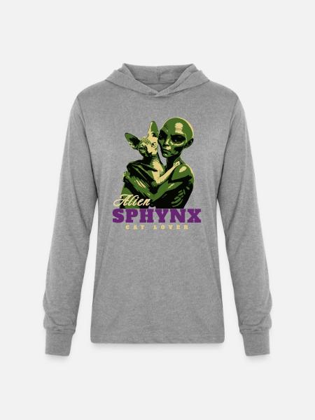 Alien Sphynx Cat - Unisex Long Sleeve Hoodie Shirt - heather grey