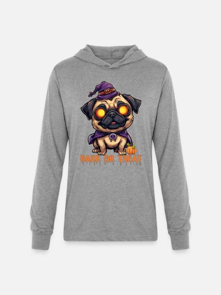 Pug Halloween Bark or Treat - Unisex Long Sleeve Hoodie Shirt - heather grey
