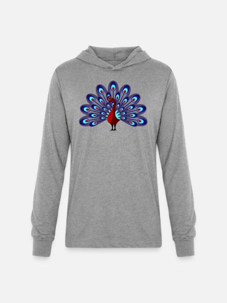 Peacock Burgundy - Unisex Long Sleeve Hoodie Shirt - heather grey