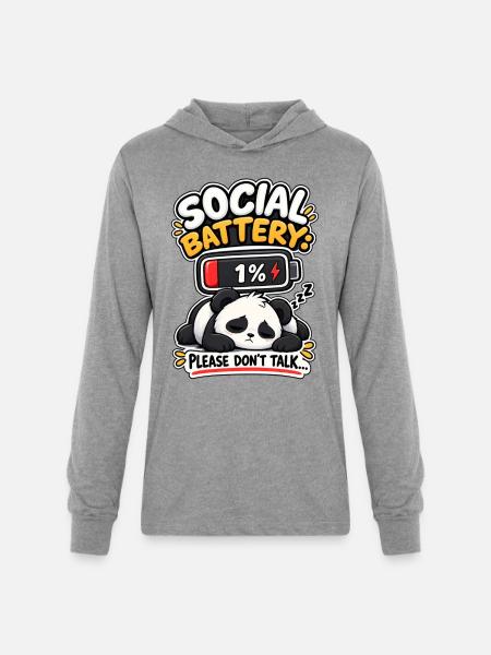 Social Battery Panda 1% - Unisex Long Sleeve Hoodie Shirt - heather grey
