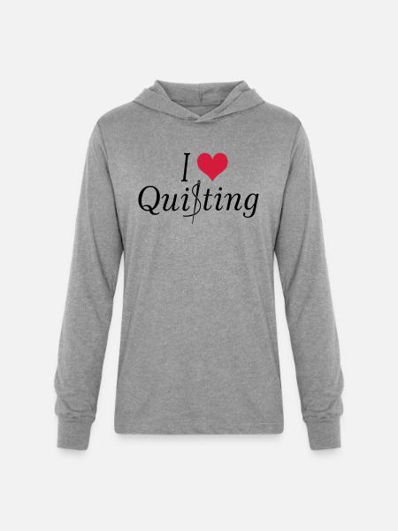 I love Quilting - Unisex Long Sleeve Hoodie Shirt - heather grey