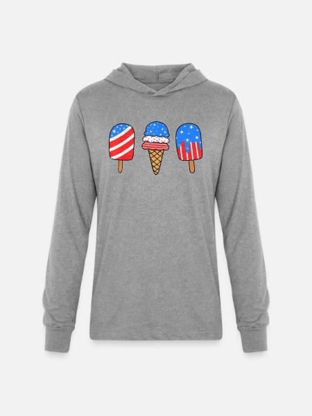 4th July Ice American - Unisex Long Sleeve Hoodie Shirt - heather grey