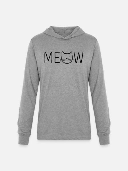 Meow Cat Face - Unisex Long Sleeve Hoodie Shirt - heather grey