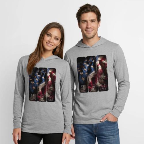 USA: Worn Stars and Stripes - Unisex Long Sleeve Hoodie Shirt