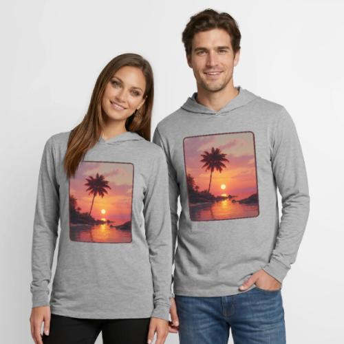 Tropical Beach Sunset Palm Design - Unisex Long Sleeve Hoodie Shirt
