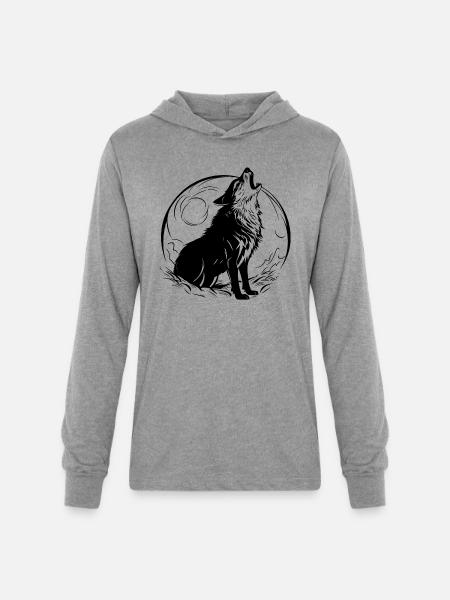 Howling Wolf At The Moon - Unisex Long Sleeve Hoodie Shirt - heather grey