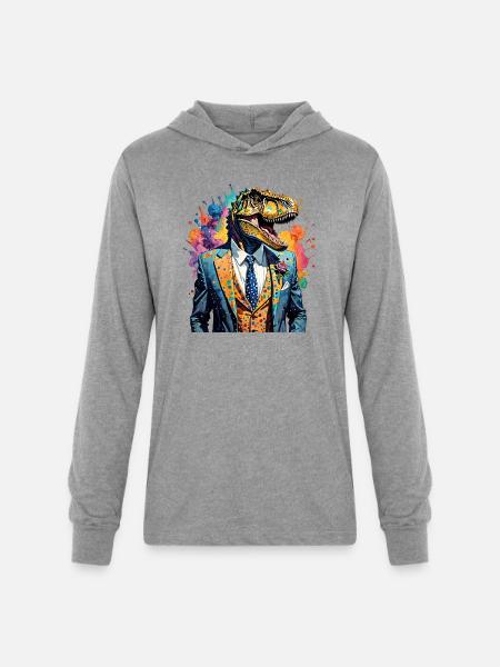 Dinosaur in suit - Unisex Long Sleeve Hoodie Shirt - heather grey