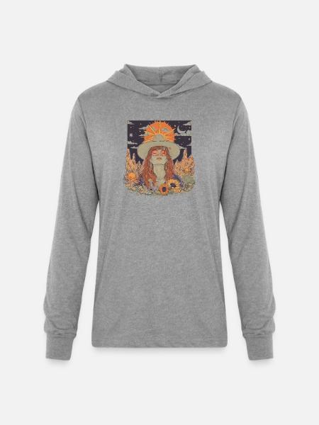 Mystic Sunflower Dreamer Illustration - Unisex Long Sleeve Hoodie Shirt - heather grey