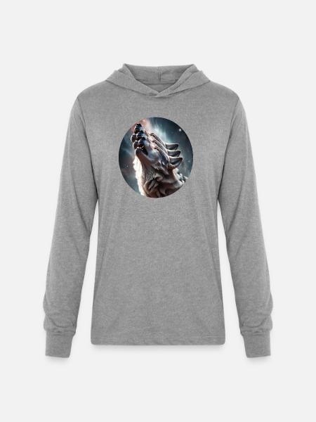 Wolf howling - Unisex Long Sleeve Hoodie Shirt - heather grey