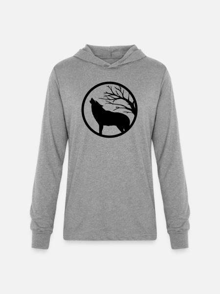Howling wolf - Unisex Long Sleeve Hoodie Shirt - heather grey