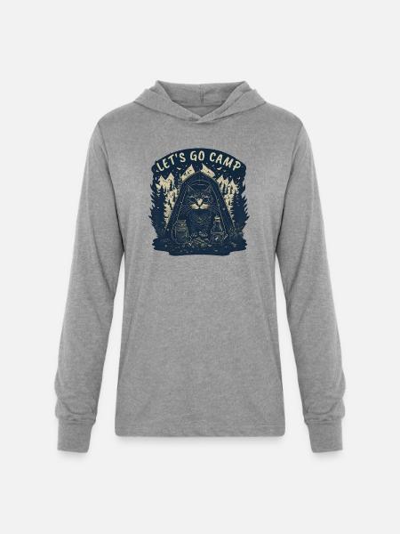 Cat Let's Go Camp - Unisex Long Sleeve Hoodie Shirt - heather grey
