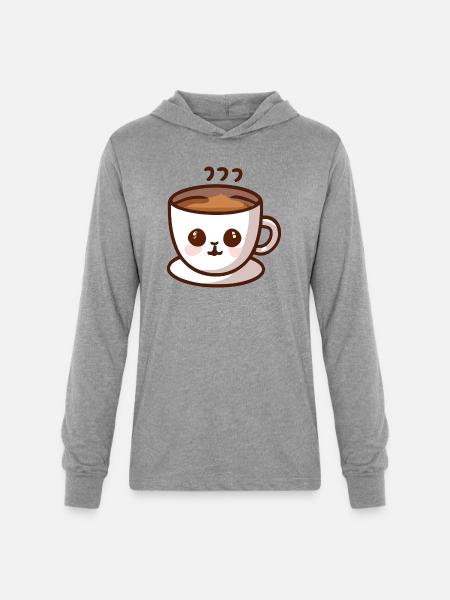 Coffee Cup Cat Face - Unisex Long Sleeve Hoodie Shirt - heather grey