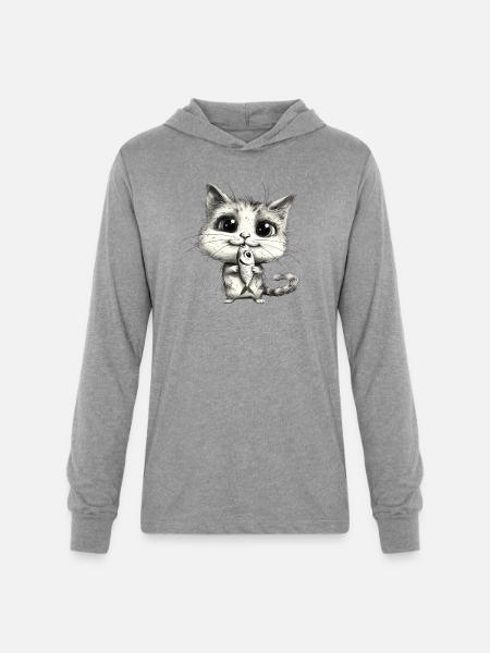 Funny Cat - Unisex Long Sleeve Hoodie Shirt - heather grey