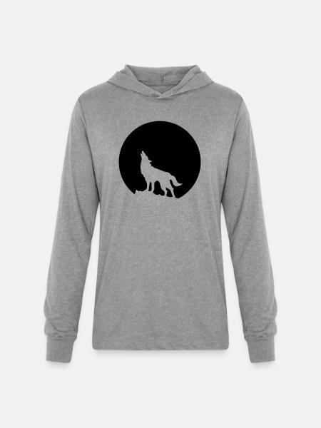 Wolf Howling Moon - Unisex Long Sleeve Hoodie Shirt - heather grey