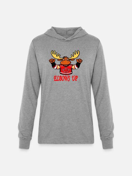 Elbows Up - Canada Hockey Moose - Unisex Long Sleeve Hoodie Shirt - heather grey