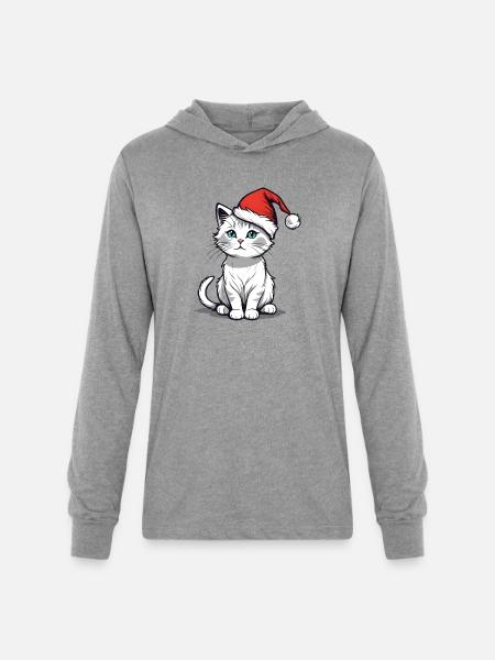 White Christmas Cat - Unisex Long Sleeve Hoodie Shirt - heather grey