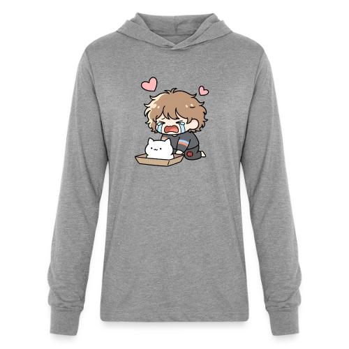 Crying Chibi Boy with Stray Cat - Unisex Long Sleeve Hoodie Shirt