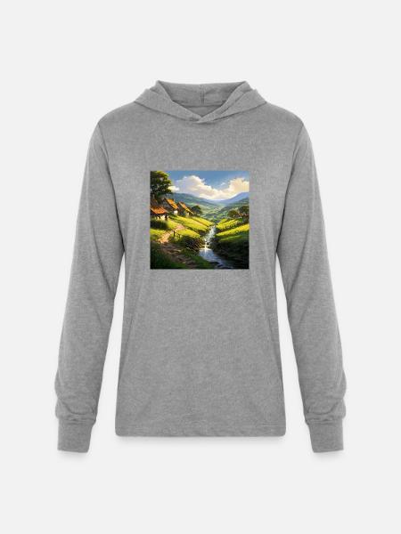 rustic stone houses village - Unisex Long Sleeve Hoodie Shirt - heather grey