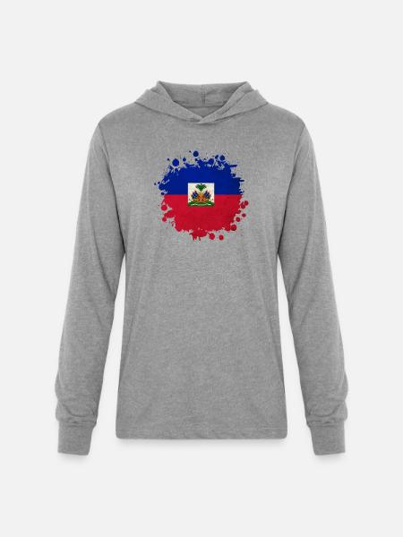 Haiti flags blob - Unisex Long Sleeve Hoodie Shirt - heather grey