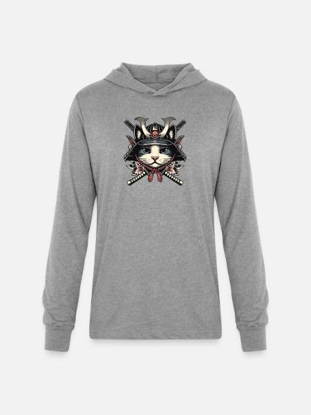 Wise Samurai Cat - Unisex Long Sleeve Hoodie Shirt - heather grey