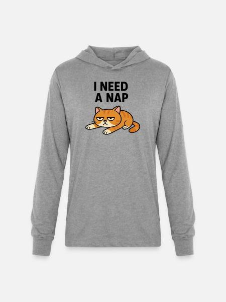 Grumpy Cat Lying Down Illustration - Unisex Long Sleeve Hoodie Shirt - heather grey