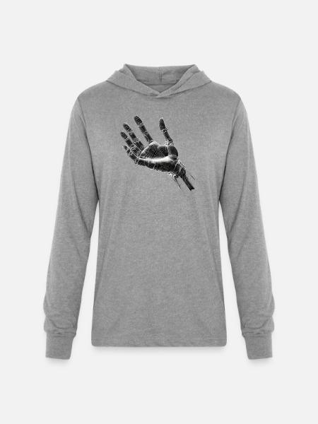 Futuristic Wireframe Hand Design - Unisex Long Sleeve Hoodie Shirt - heather grey