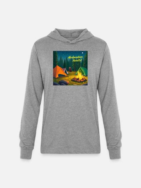 Campfire Adventure Night Scene - Unisex Long Sleeve Hoodie Shirt - heather grey