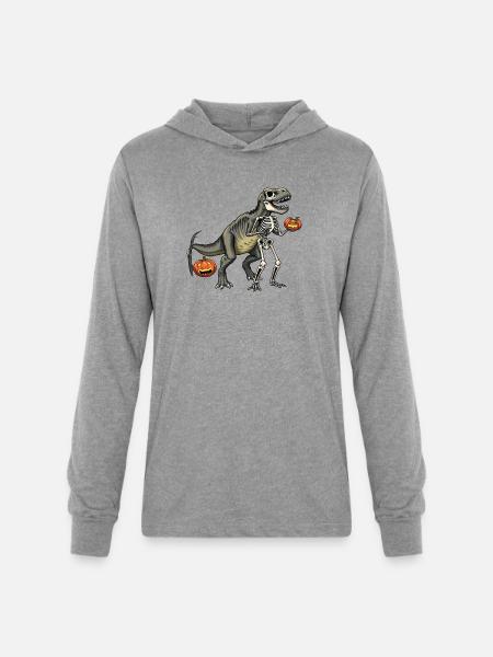 Dinosaur Skeleton Carving with Jack-o-Lantern - Unisex Long Sleeve Hoodie Shirt - heather grey
