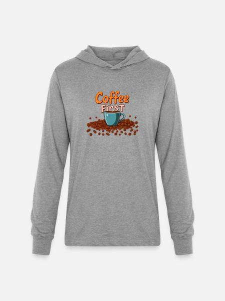 Coffee First Cup Splash - Unisex Long Sleeve Hoodie Shirt - heather grey