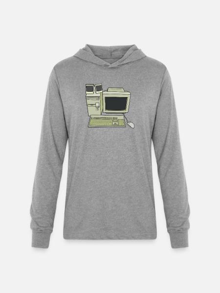Retro Computer Desk Setup - Unisex Long Sleeve Hoodie Shirt - heather grey