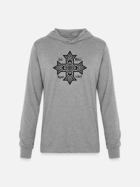 Coptic Cross Black Icon - Unisex Long Sleeve Hoodie Shirt - heather grey