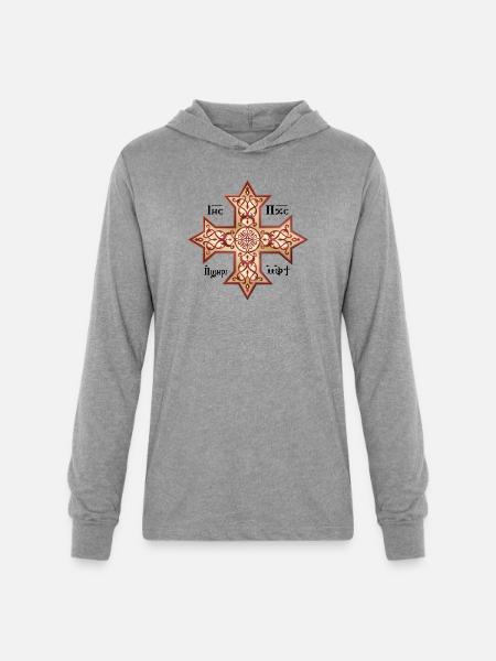 Coptic Cross Golden Icon - Unisex Long Sleeve Hoodie Shirt - heather grey